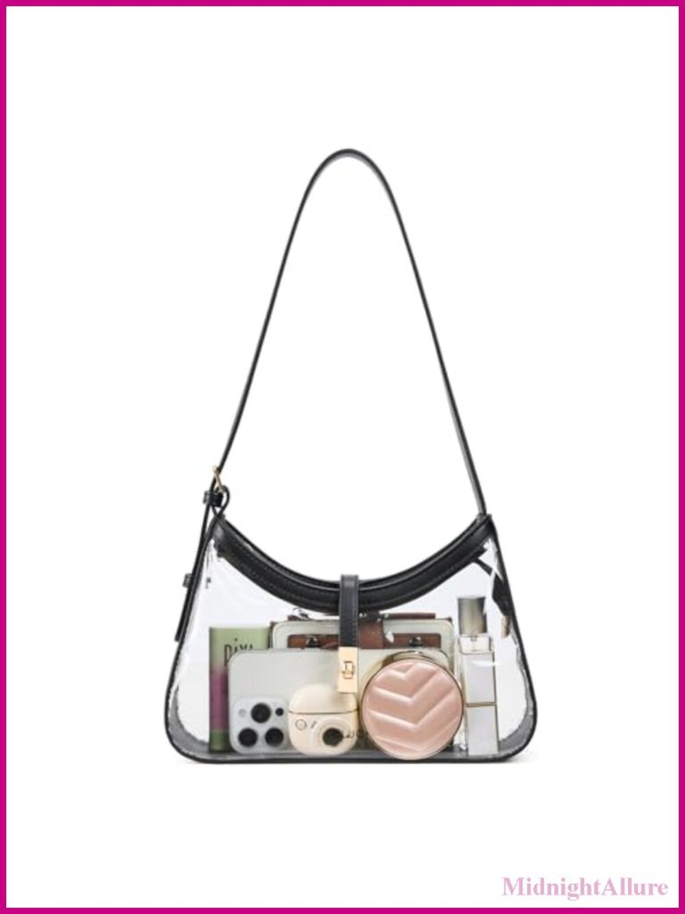Clear Crescent Shoulder Bag PVC PU Vegan Leather Stadium Purse